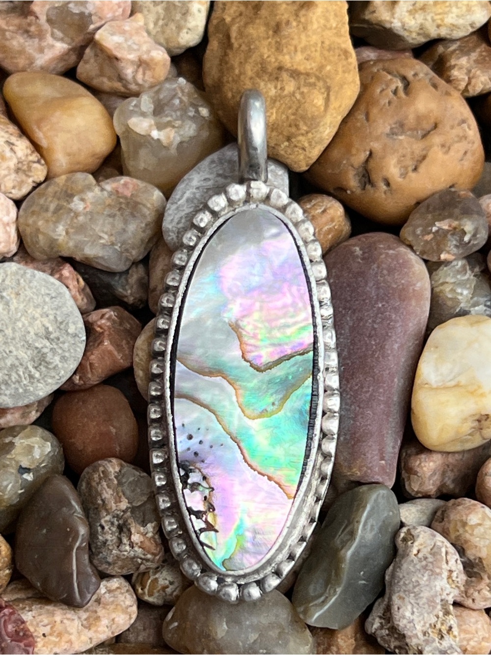 Sterling Silver Abalone Pendant 1.5” Artisan Signed 8g Handmade Unique Art